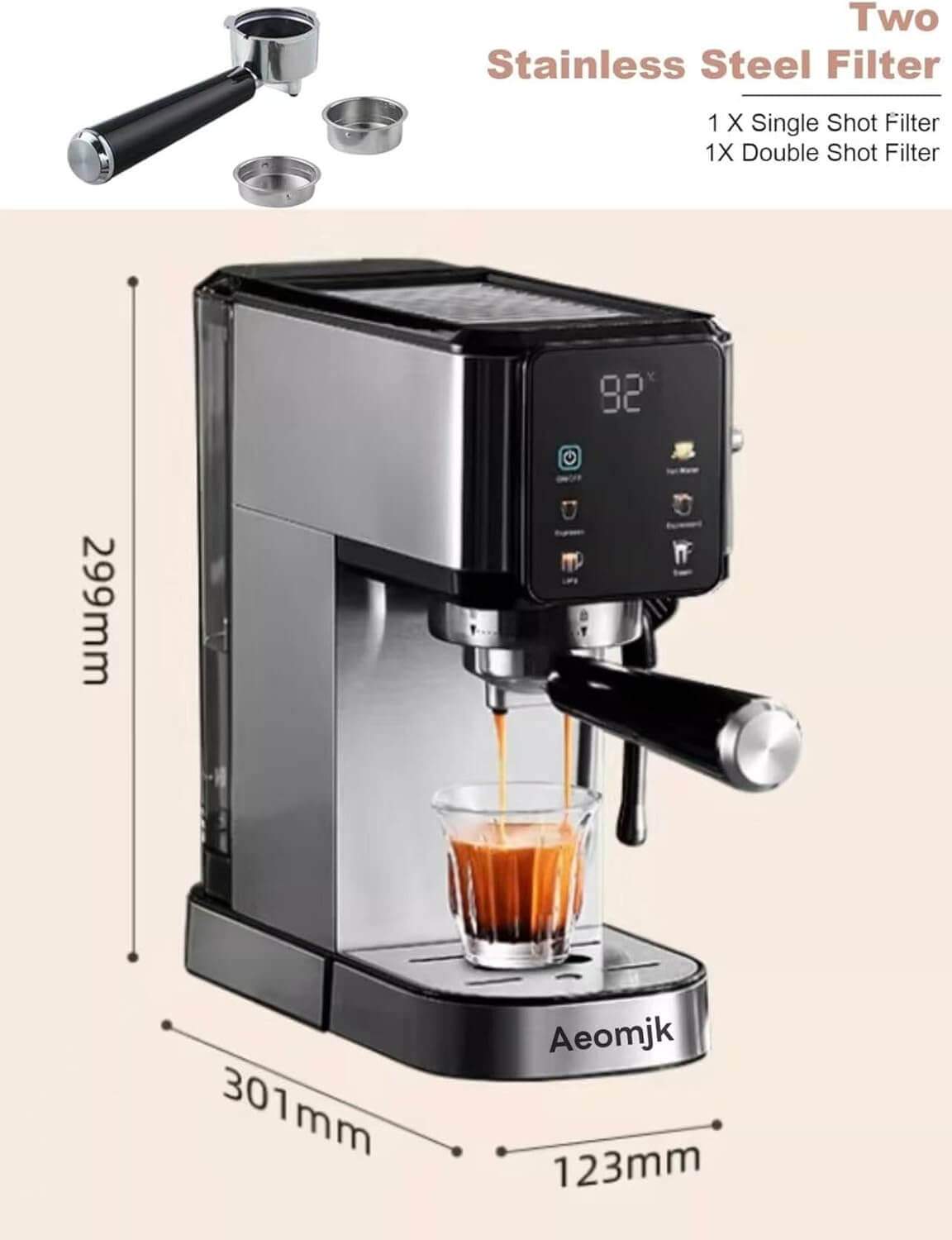 Aeomjk CM5105 Slim Stainless Steel Espresso Coffee Machine