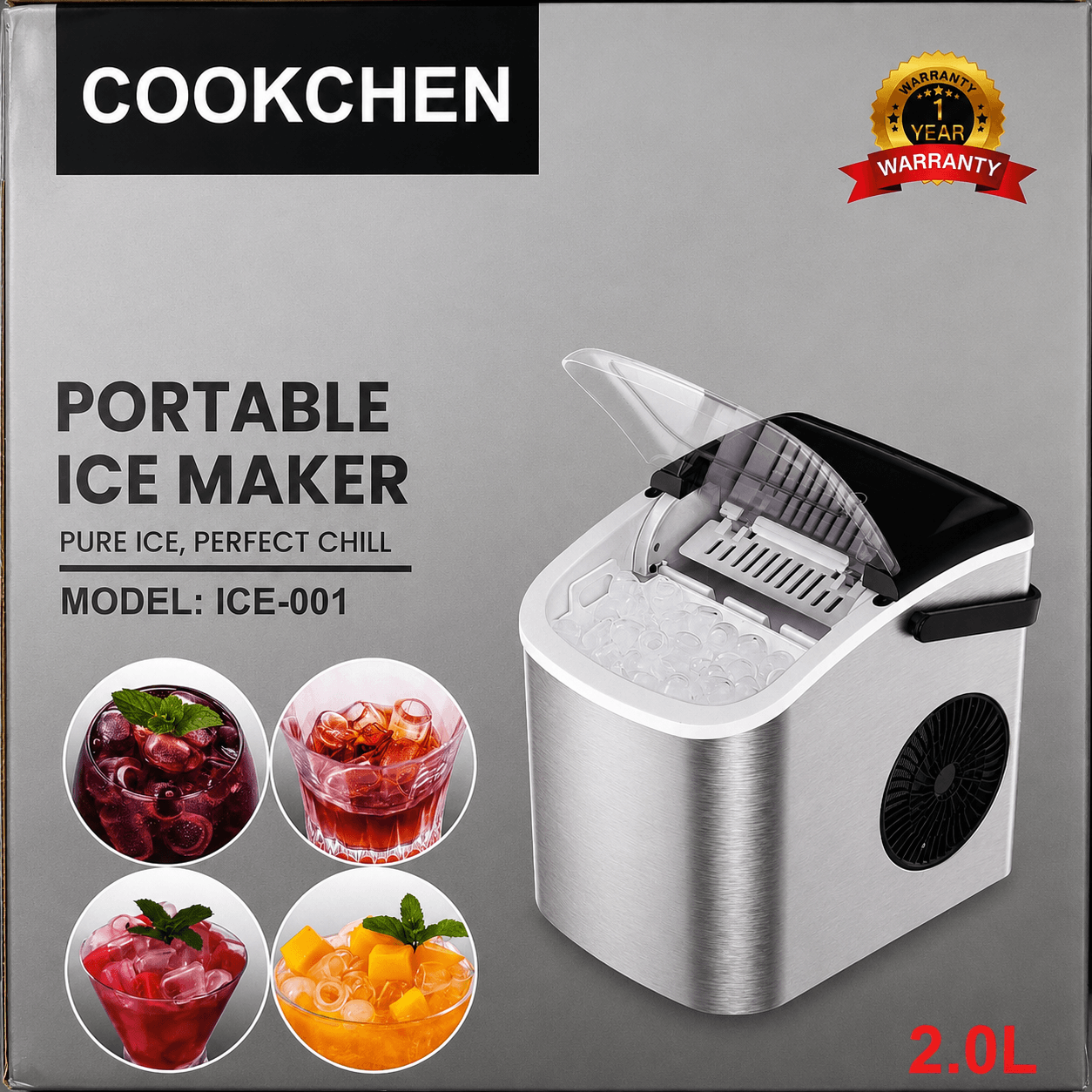 Cookchen ICE-001 2.0L Portable Ice Maker Machine