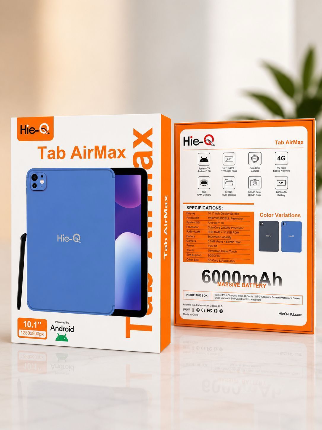 Hie-Q Tab AirMax 10.1" 4G Android Tablet (8GB RAM, 512GB ROM)
