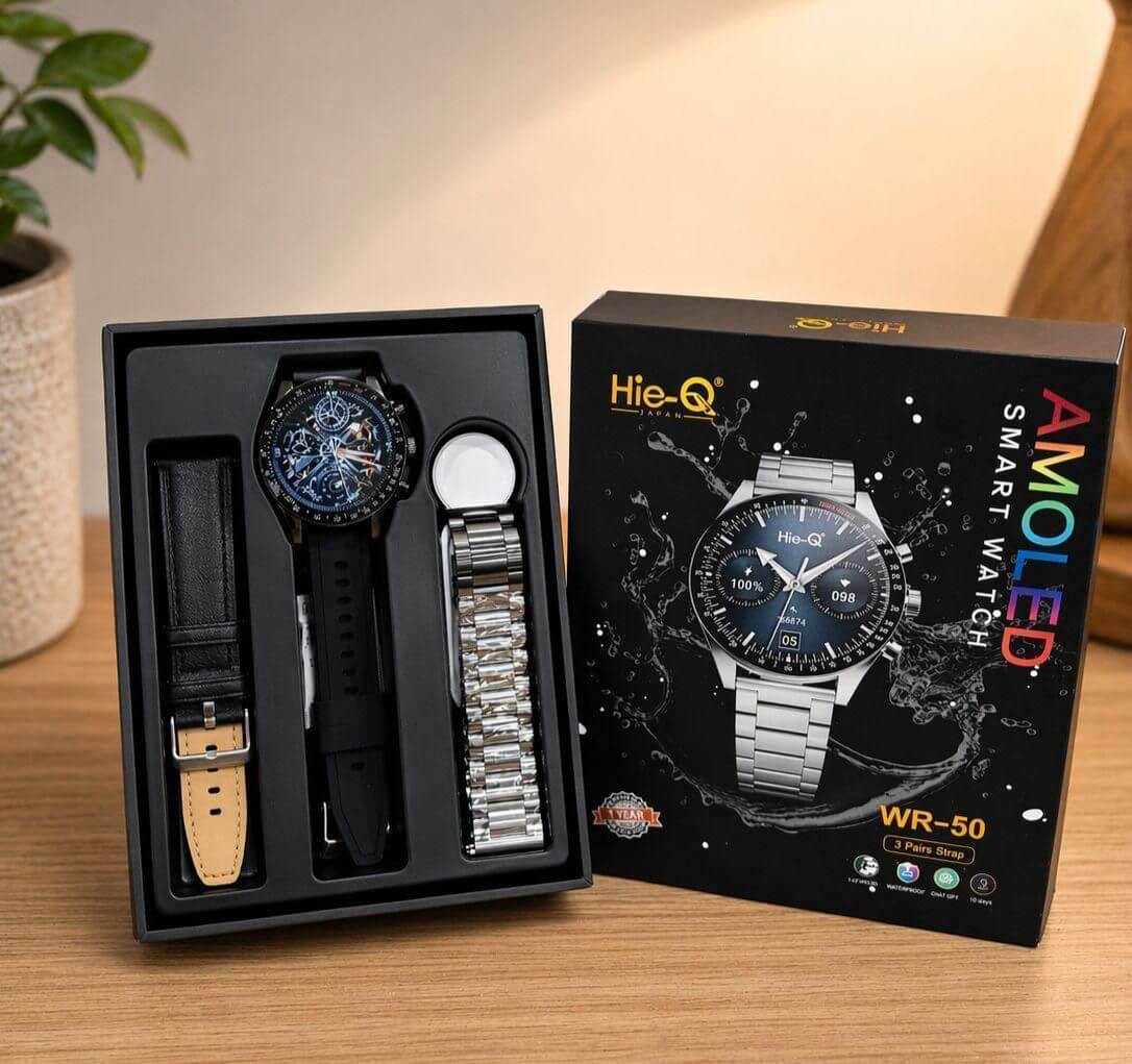 Hie-Q WR-50 Smartwatch Deluxe Set with 3 Pairs of Straps