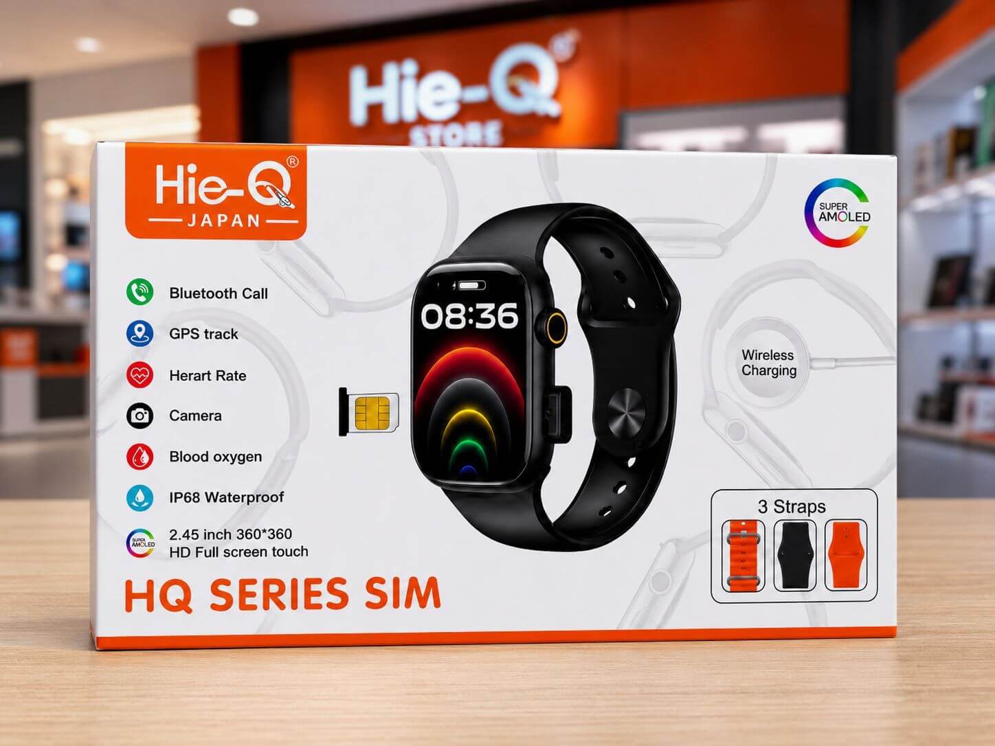 Hie-Q HQ Series SIM Smart Watch with 2.45" Super AMOLED Display & 3 Straps
