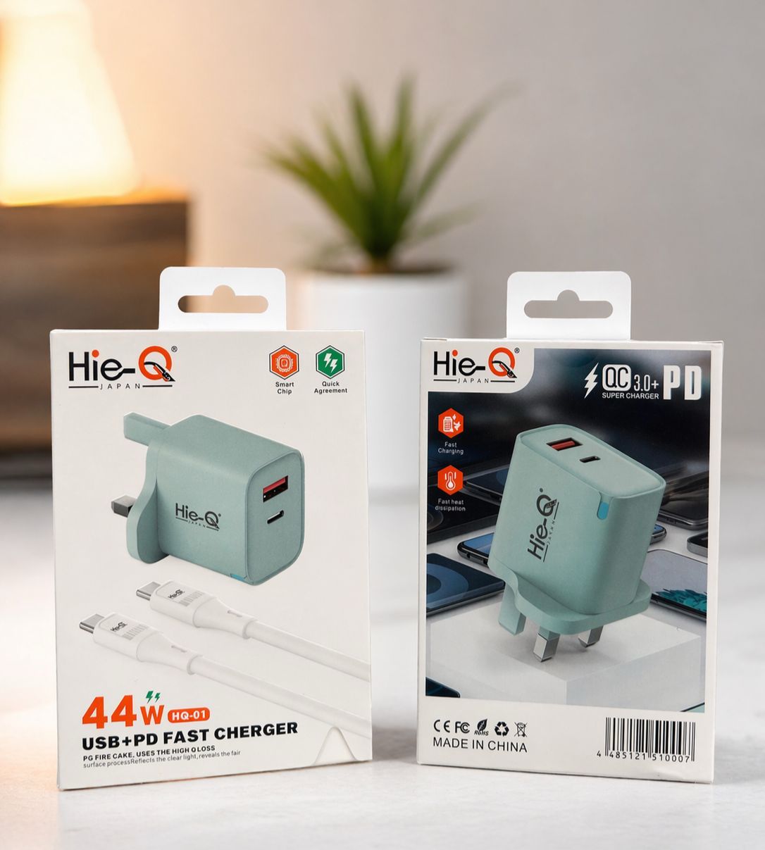 Hie-Q 44W USB + PD Fast Charger with Type-C Cable (HQ-01)