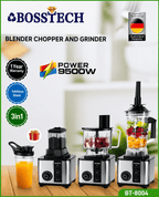 Bosstech BT-8004 3-in-1 Blender, Chopper, and Grinder Set (9500W)