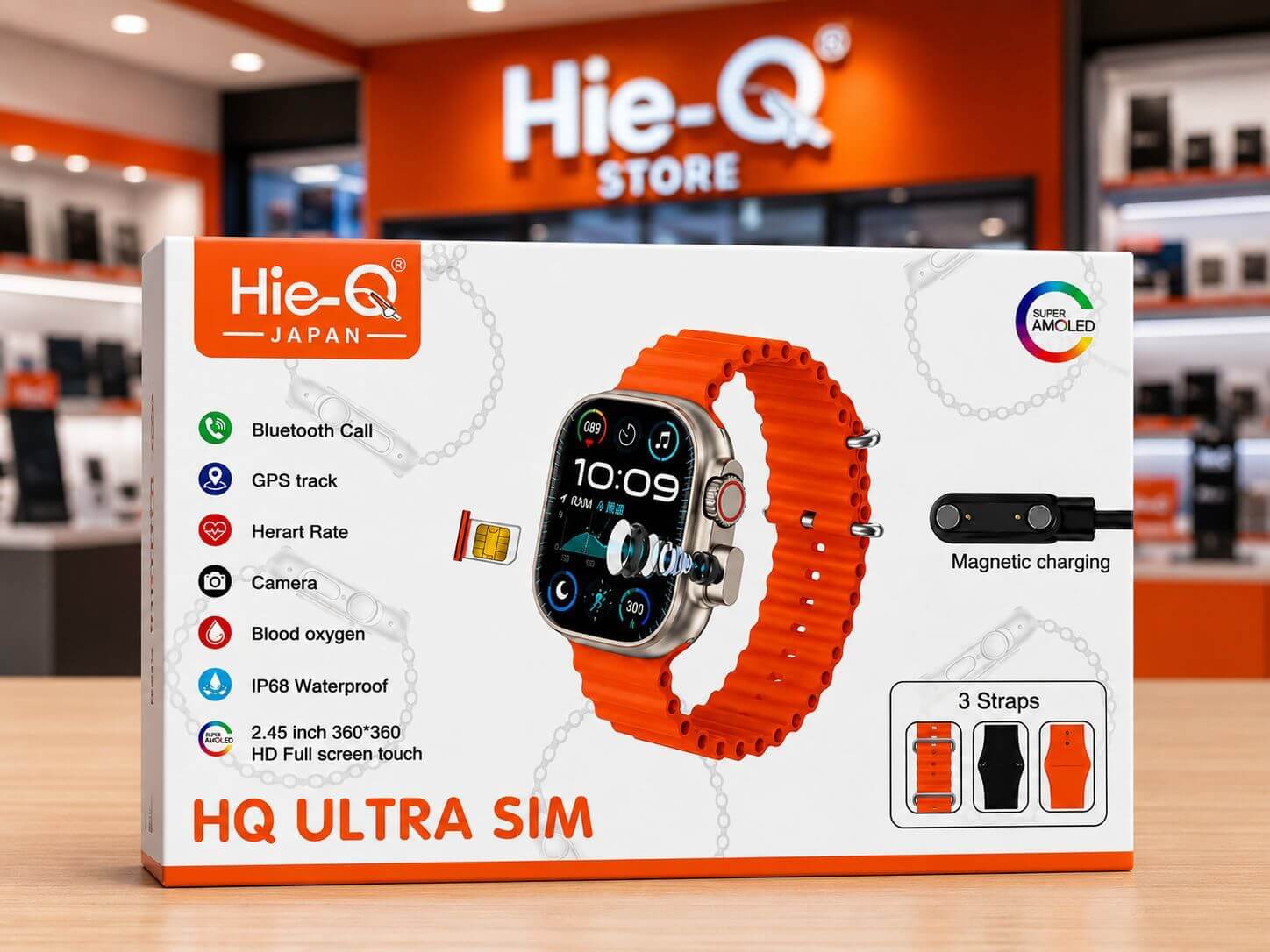 Hie-Q HQ Ultra SIM Smart Watch with 2.45" Super AMOLED Display & 3 Straps