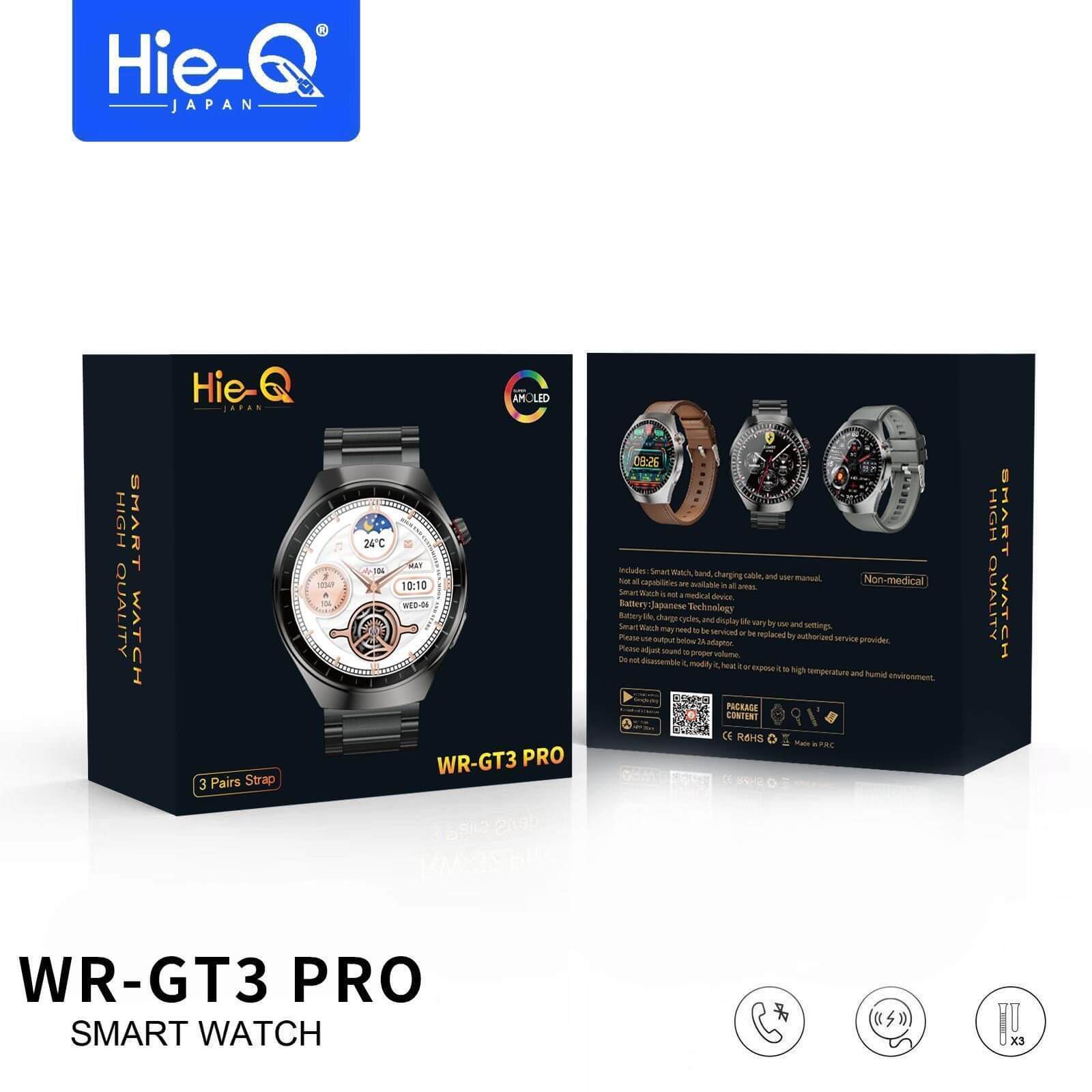 Hie-Q WR-GT3 Pro Smartwatch Deluxe Set with 3 Pairs of Straps