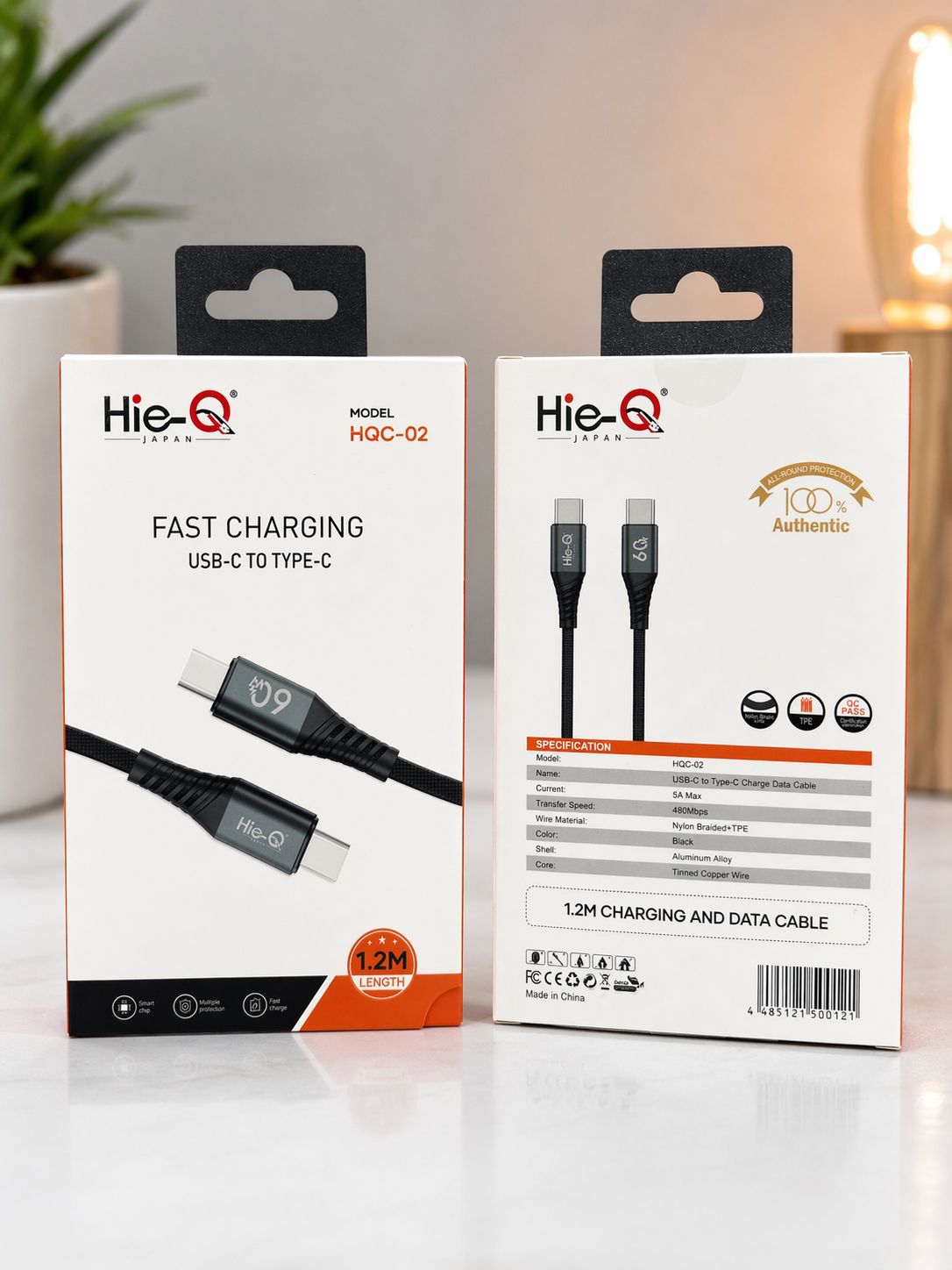 Hie-Q HQC-02 USB-C to Type-C Fast Charging & Data Cable (1.2M, 5A Max)