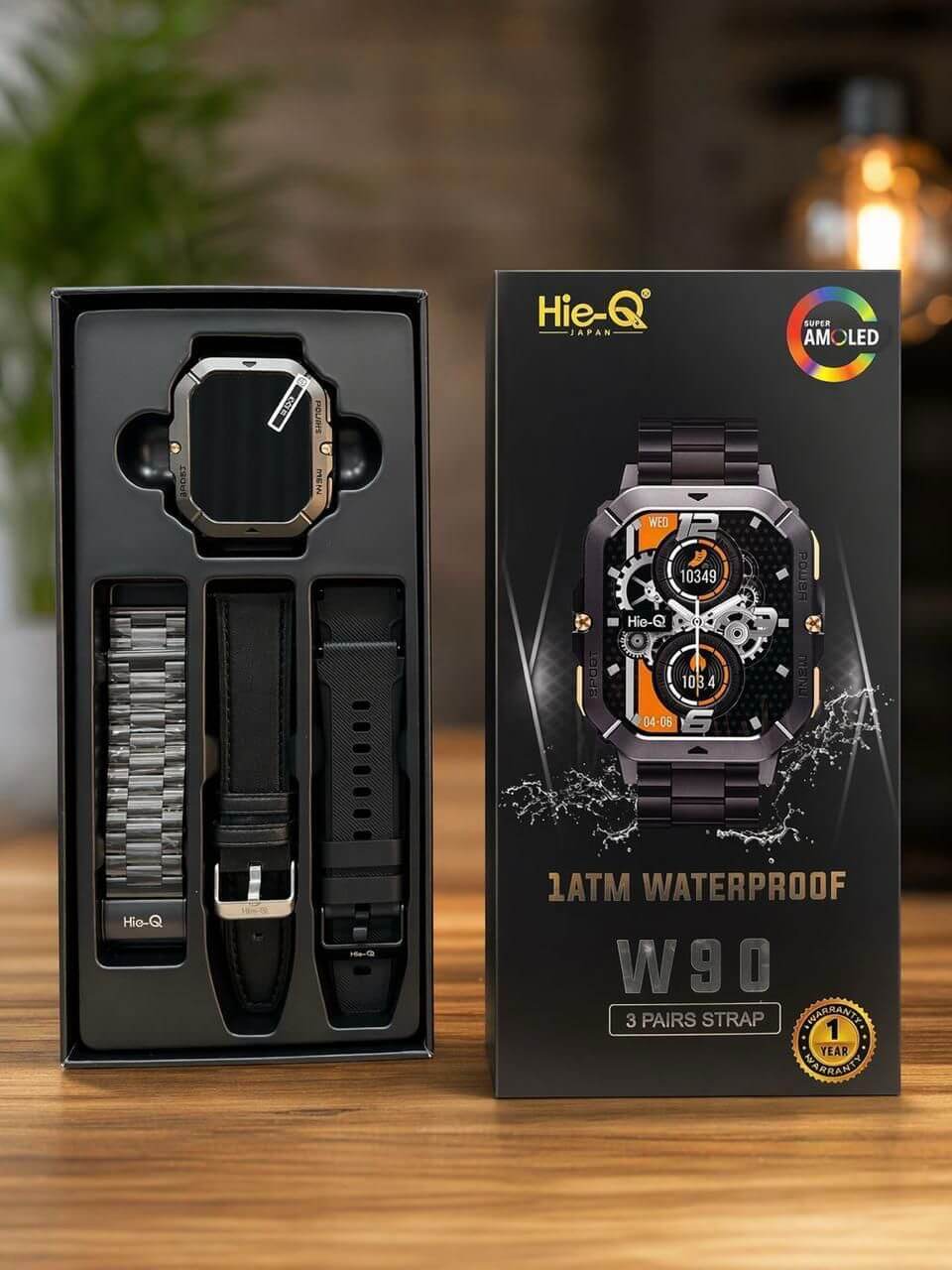 Hie-Q W90 Smartwatch Deluxe Set with 3 Pairs of Straps